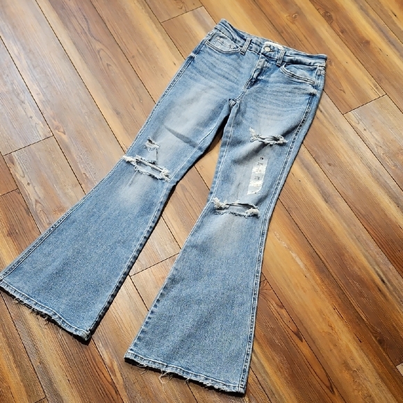 NWOT Flying Monkey Distressed Light Blue Flare Jeans - Picture 1 of 4